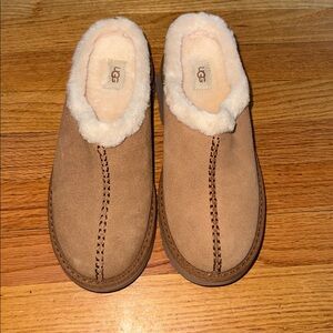 UGG Chestnut Suede Slippers with Plush White Lining